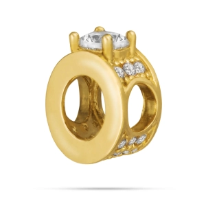 Złoty charms pierścień z cyrkonową koroną - luksusowe akcenty