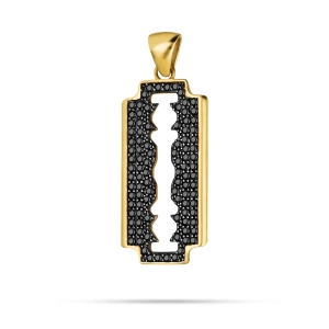 Złota zawieszka żyletka z czarnymi cyrkoniami 0203202320