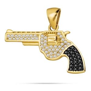 Złota zawieszka rewolwer w cyrkoniach L 0203202327