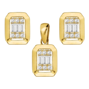 Złoty komplet ślubny 585 zawieszka i kolczyk prostokątny 100320234