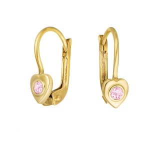 Złote kolczyki dziecięce serduszka różowa cyrkonia 1003202312