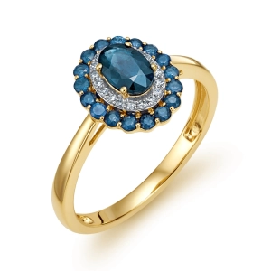 Złoty pierścionek z brylantami 0,07ct i london blue topazami JR14313LBTY