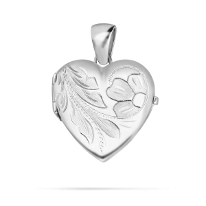 Złote puzderko białe złoto 585 serduszko z tłoczonymi kwiatami Heritage