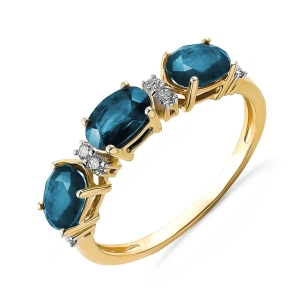 Złoty pierścionek z brylantami i london blue topaz JR13801LBTY