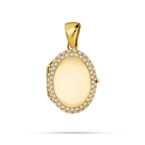 Złote puzderko owalne z cyrkoniami na przodzie ze złota 585 Heritage