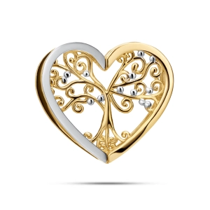 Złota zawieszka przelotka serce z drzewem szczęścia biało-żółte złoto Basic