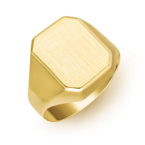 Złoty sygnet z matowym ośmiokątem i lśniącymi krawędziami złoto 585