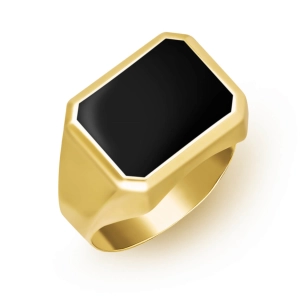 Złoty sygnet z czarną emalią w ośmiokątnej oprawie złoto 585