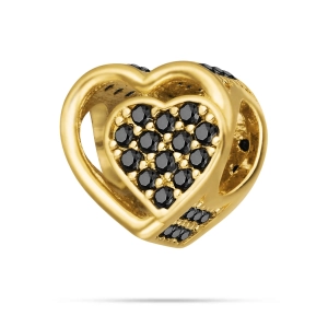 Złota zawieszka charms 585 - eleganckie serce w czerni
