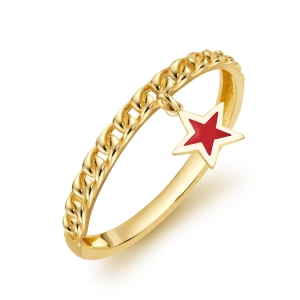 Złoty pierścionek pancerka czerwona wisząca gwiazda złoto 585 City P_36