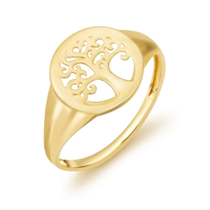 Ażurowy złoty sygnet damski z motywem drzewa życia złoto 585