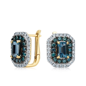 Złote kolczyki z brylantami i london blue topazami RE15141LBTY 1,41 CT