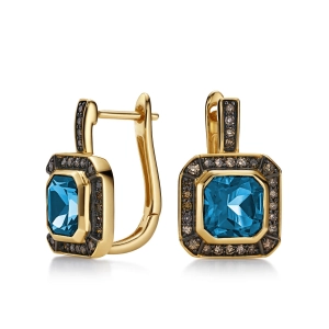 Złote kolczyki z brylantami i london blue topaz RE15057LBTCHY 0,39 CT
