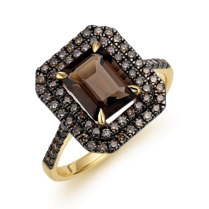 Złoty pierścionek z brylantami i kwarcem dymnym  RR43585BTCHY