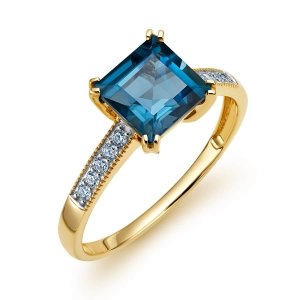 Złoty pierścionek z brylantami i london blue topaz JR17788LBTY