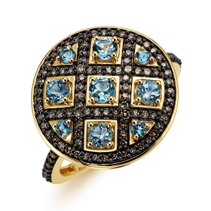 Złoty pierścionek z brylantami i london blue topaz MR3630LBTY