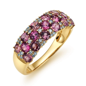 Złoty pierścionek z brylantami i rodolitem RR49541RDLY