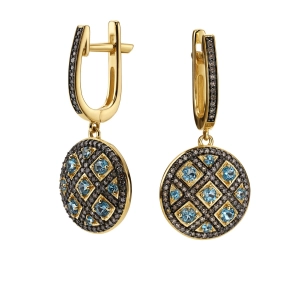 Złote kolczyki z brylantami i london blue topaz ME3630LBTY