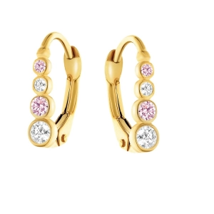 Złote kolczyki dla dziecka z biało różowymi cyrkoniami 1205202326
