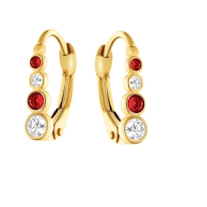 Złote kolczyki dla dziecka z biało czerwonymi cyrkoniami w rzędzie 1205202323
