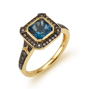 Złoty pierścionek z brylantami i london blue topaz RR46095LBTY 0,33 CT