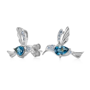 Złote kolczyki z brylantami i london blue topaz JE5586LBTW