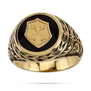 Męski złoty sygnet z herbem i czarną emalią złoto 585