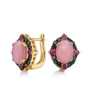 Złote kolczyki wiktoriańskie z brylantami, opalem i rodolitem RE15693OPRDLY