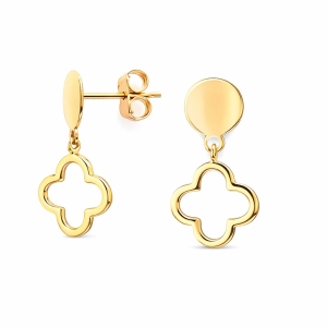 Złote kolczyki- wiszące koniczynki z blaszką 20230626104C