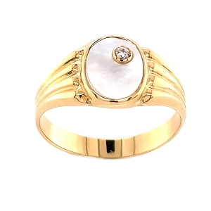 Złoty sygnet damski z masą perłową i cyrkonią złoto 585