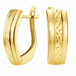 Złote kolczyki angielskie 18mm gładkie boki i diamentowany środek złoto 585 Basic