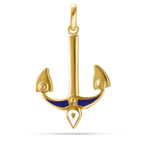 Duża złota zawieszka kotwica z niebieską emalią złoto 585 Vento