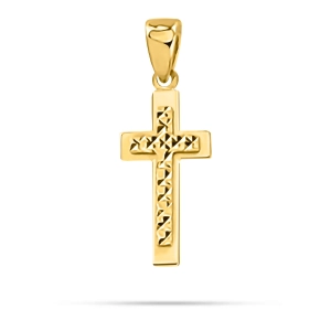 Złota zawieszka krzyż z diamentowanym wzorem złoto 585