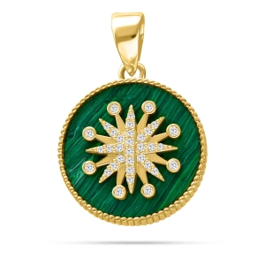 Złota zawieszka z malachitem i cyrkoniami 1905202327