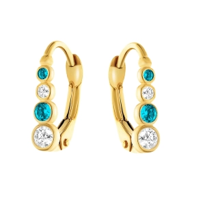 Złote kolczyki dla dziecka z cyrkoniami w rzędzie 1205202325 jasna niebieska cyrkonia