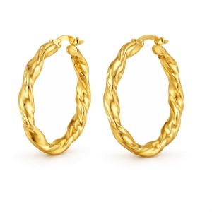 Złote kolczyki koła wyprofilowane i diamentowane 3 CM