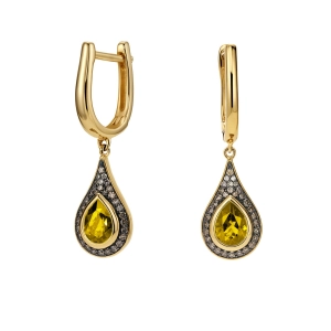 Złote kolczyki z brylantami i cytrynem RE17070CTCHY