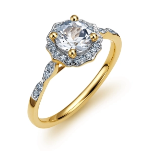 Złoty pierścionek zaręczynowy z brylantami i topazem RR43179WTY