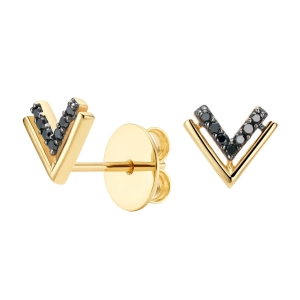 Złote kolczyki V z czarnymi brylantami JE01128B Y Classic diamonds