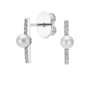 Złote kolczyki z brylantami i perłą JMSE0139 W Classic diamonds