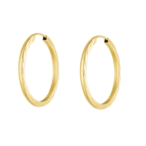 Złote kolczyki koła szarniry fasetowane po bokach 5 cm