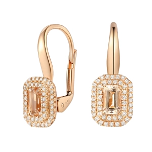 Złote kolczyki z brylantami i morganitem  E87499 rose gold