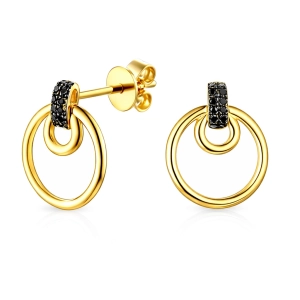Złote kolczyki z czarnymi brylantami  E82543