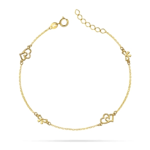 Złota bransoletka serca kokardki Young 020220243