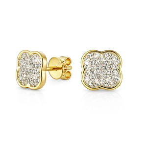 Złote kolczyki koniczyny z brylantami  E86410