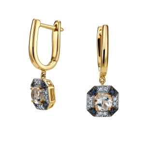 Złote kolczyki z brylantem białym topazem i szafirami RE16065SAPTOPY