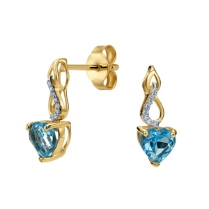 Złote kolczyki z brylantami, nieskończoność i london blue topaz PE335652LBTY