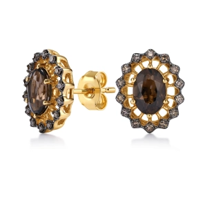 Złote kolczyki wiktoriańskie z szampańskimi brylantami i kwarcem dymnym RE15678SMCHY