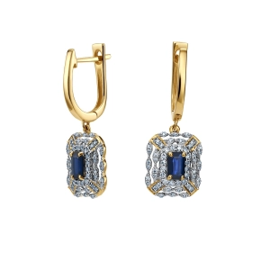 Złote kolczyki z diamentami i szfirami CE2665SAPY