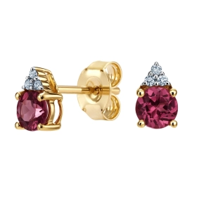 Złote kolczyki z brylantami i rodolitem RE15396RDLY